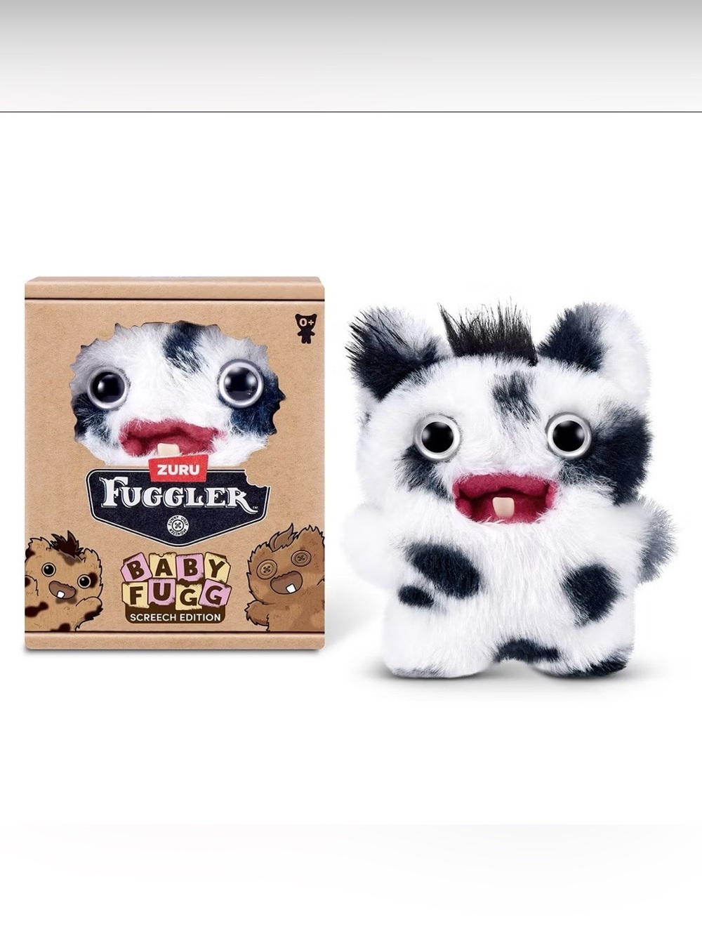 Fuggler Baby Fugg Screech Edition 3.5" Black White Cow Mohawk Plush Toy
